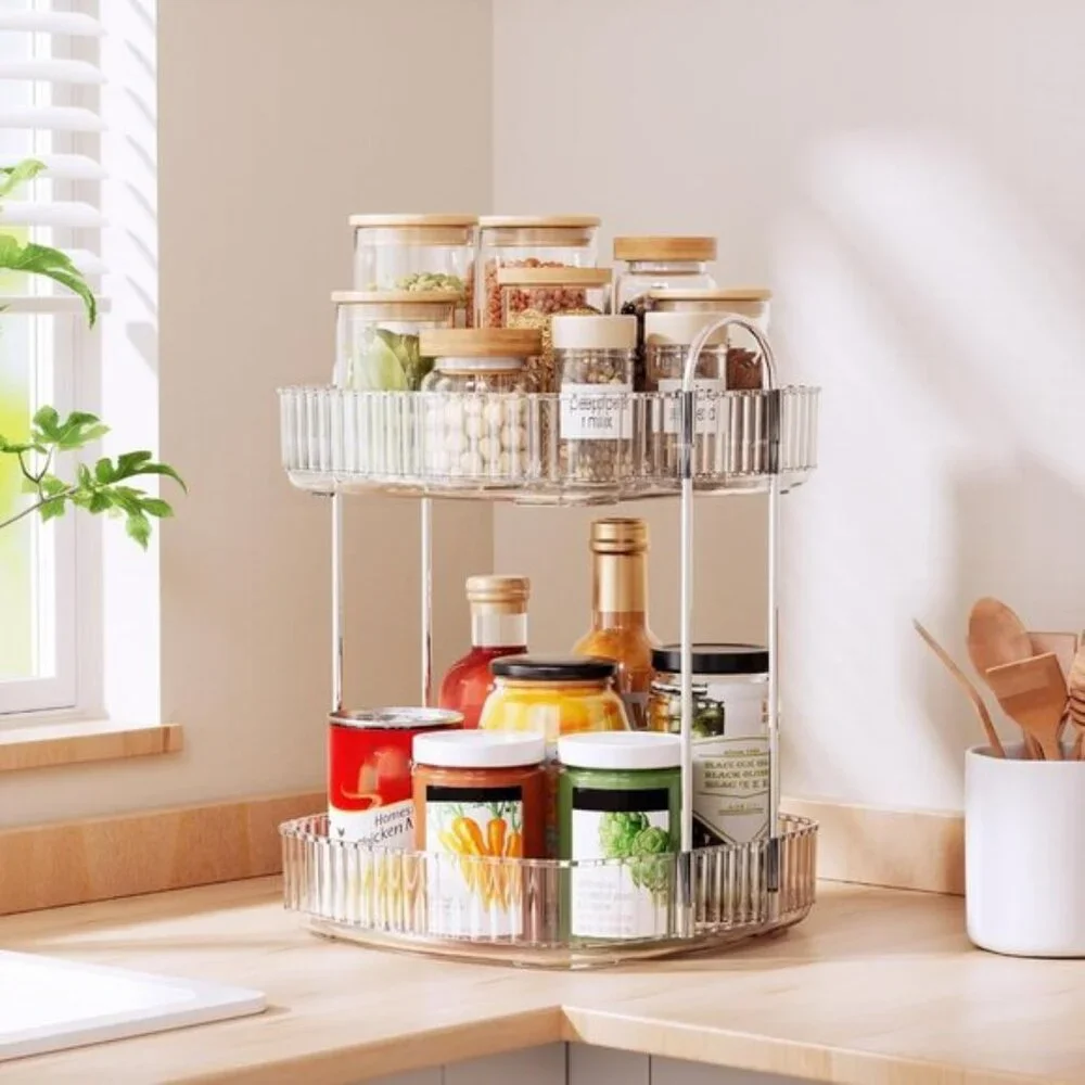 New Rotating 2-Tier Bathroom Organizer, Clear Large Capacity Vanity Storage Rack